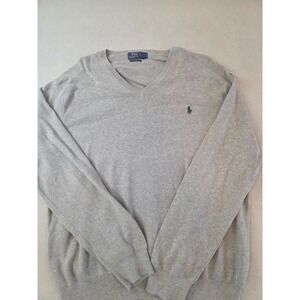 Polo Ralph Lauren Mens XL V-Neck Sweater Grey Heather Pima Cotton Classic Preppy